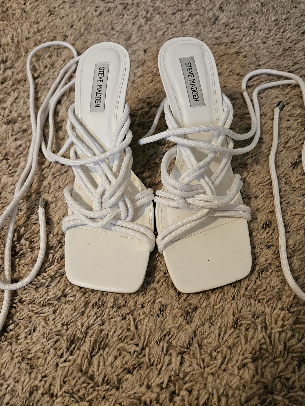 Steve Madden White Lace-Up Strappy Heeled Wedge Sandals